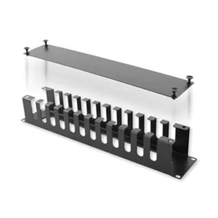 BKT metal Cable organiser/holder with grommets 19"/2U RAL 9005 (metal holder with Cable gland)