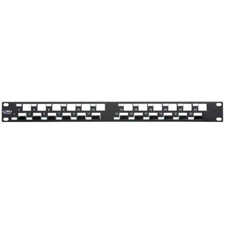 BKT patch panel 19'', modular for 24xRJ45, shielded, 1U, black, angled ports
