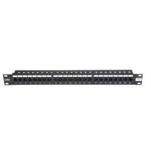 BKT patch panel 19'', 24xRJ45, unshielded, cat.5e, 1U, black, cable organizer