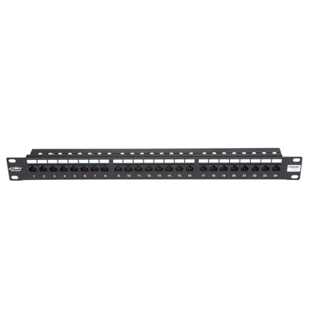 BKT patch panel 19'', 24xRJ45, unshielded, cat.5e, 1U, black, cable organizer