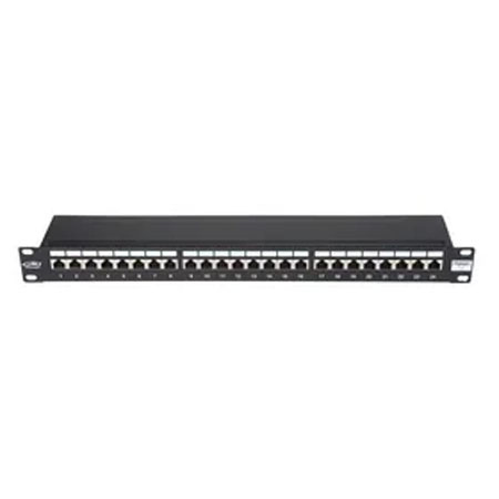 BKT patch panel 19'', 24xRJ45, shielded, cat.5e, 1U, black, cable organiser