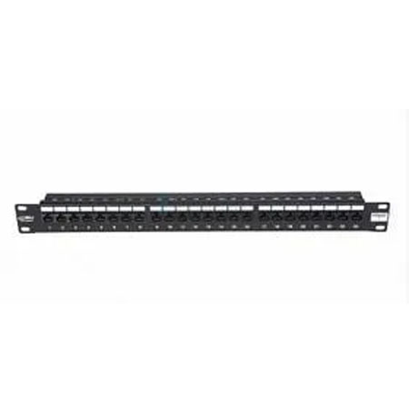 BKT patch panel 19'', 24xRJ45, unshielded, cat.6, 1U, black, cable organiser
