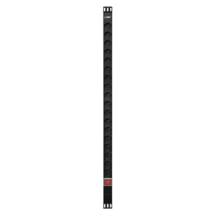 BKT vertical power distribution unit single phase 18xNF C61-314 wtyk DIN 49441(unischuko) 16A/250V, switch with LED light with cover, PDU length L=1020mm, cable 3.0m