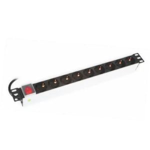BKT power distribution unit 19", 9xDIN 49440(schuko), plug IEC320 C14 10A/250V, red ON/OFF switch with blind, cable 2.5m