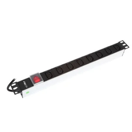 BKT power distribution unit 19", 8xIEC320 C13, plug DIN 49441(unischuko) 16A/250V, red ON/OFF switch with blind, power cable length 2.5m
