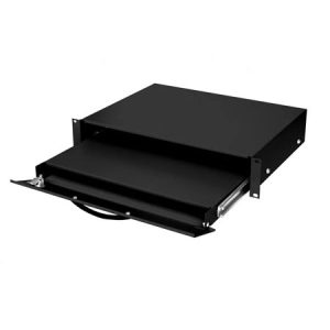 BKT retractable shelf (sliding) for keyboard and mouse, 19" o depth 350 mm, height 2U, with lock,RAL 9005 BLACK