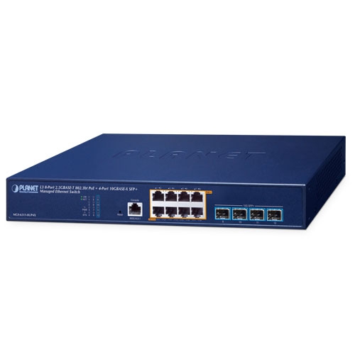 Layer 3, 8-Port 2.5GBASE-T 95W 802.3bt PoE + 4-Port 10GBASE-X SFP+ Managed Ethernet Switch