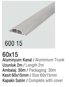 CANAL DE CABLU 60x15 din ALUMINIU CU CAPAC SEMIROTUND